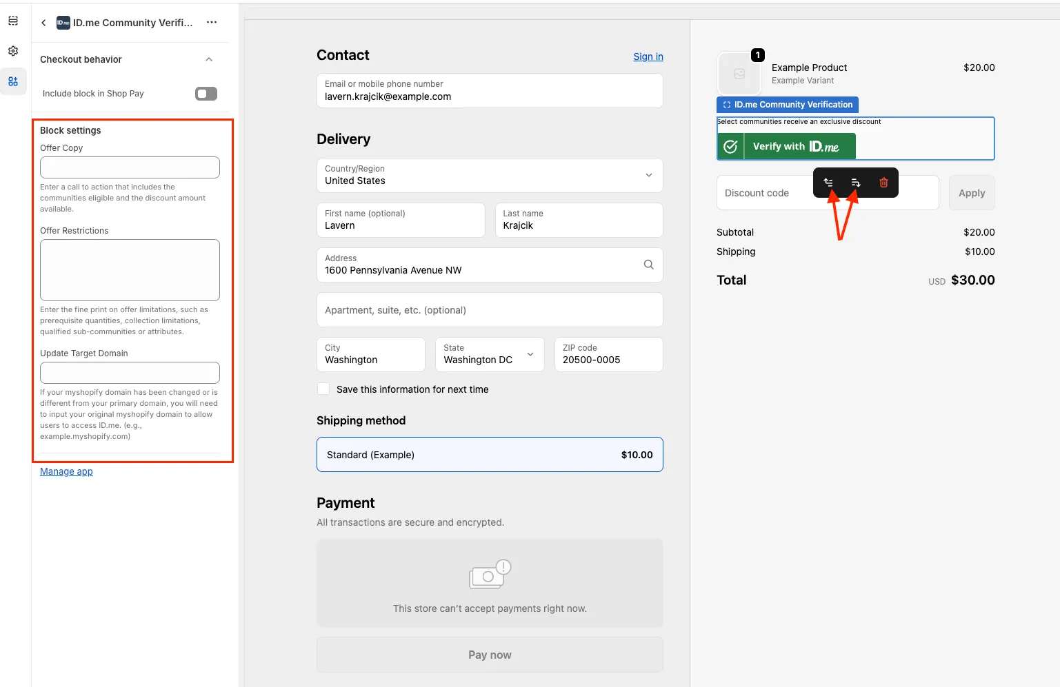 Screenshot of checkout behavior settings and more