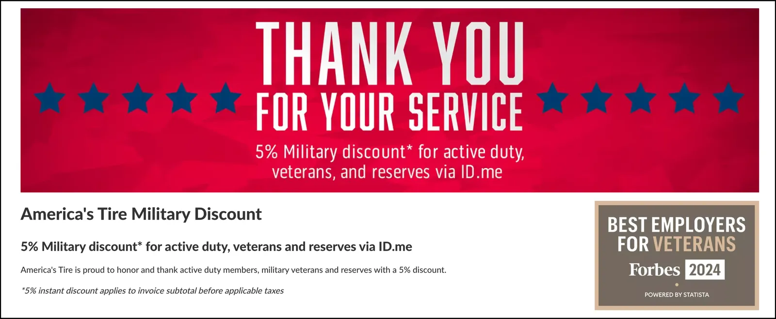 Image that shows how America's Tire incorporates ID.me to offer exclusive discounts to Military